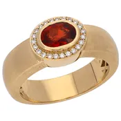 14K Matte Finish Yellow Gold Garnet and Diamond Ring