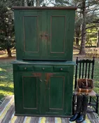 Antique Painted Cupboard Two Piece