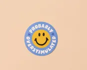 And Here We Are - Funny Vinyl Sticker — Smiley Overstimulated — Your Gal Kiwi