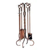 Antique Copper 4-Piece Fireplace Tool Set with Twist Handles