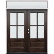 4-Lite Low-E Espresso Mahogany Prehung Double Wood Door Unit with Transom #EM5204