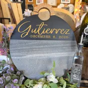Decorative Font | Family Name & Special Date Personalized Wood & Marble Cutting Board  - 42210084R