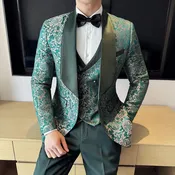 British-Style Slim Fit Jacquard Three-Piece Suit Set