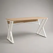 Bureau droit rectangulaire en panneau de particules mélaminé et acier, 120 × 60 × 75 cm, chêne clair et blanc