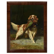 Vintage Dog with Duck Framed Oil Reproduction