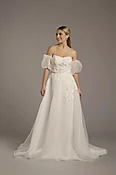 As Is Strapless Puff Sleeve Organza A-Line Wedding