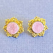 18K GOLD Pink Ice Druzy Post Earrings