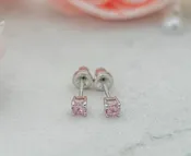 Cherished Moments Sterling Silver Screw-Back Pink CZ Stud Earrings Baby & Kids
