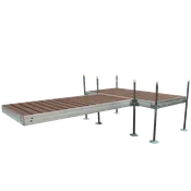 12' T-Shaped Boat Dock System with Aluminum Frame and Brown Composite Decking