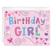 Kids Birthday Greeting Card - Pink Birthday Banners