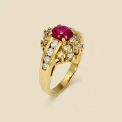 14K Gold Cabochon Ruby & Diamond Cocktail Ring