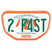 Battle Sports Adult  "FL License Plate - 2 FAST" Back Plate, White/Orange/Green