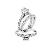Two tone diamond semi- mount and band bridal set for emerald cut center stone