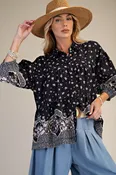 Border Printed Button Down Top - Black PREORDER