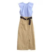 Belted Sleeveless Colorblock Shift Maxi Dress