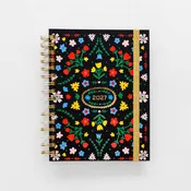 2027 Black Scandinavian Floral Medium Spiral Planner