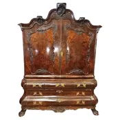 18th Century Dutch Neoclassical Figured Walnut Linen Press with Desk Interior