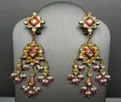 14KT Gold Enamel Rose cut Diamond &amp; Red Tourmaline Orientalist Earrings
