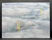 Aerial Mackinac Bridge In Fog Giclee Print