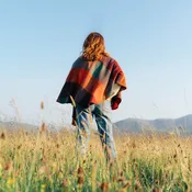 100% Lambswool Sue Cape - Burgundy, Burnt Orange & Teal