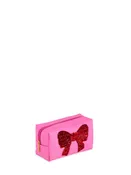 Cara Sequin Bow Pink Zip Bag