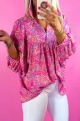 Pink Muse Collared V Neck Babydoll Blouse