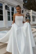 Beaded Structured Bodice Ball Gown With Drop Waist