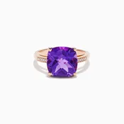 14K Rose Gold Amethyst and Diamond Solitaire Ring