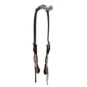 2074-MYSTIC 5/8" Wave one ear headstall chocolate leather mystic overlay with spots