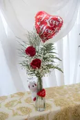 2 Roses w/Vase + Balloon + Bear — Minervas Flowers
