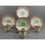 3 Vintage Adams Calyx Ware Lowesoft Pattern Demitasse Cups and Saucer Sets + 1 Replacement Saucer - Circa 1930 English Ironstone - Pale Blue Green with Pink Flowers - Made in England