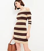 Stripe Ribbed Off The Shoulder Mini Sweater Dress