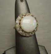 14KT Gold Antique Opal &amp; 3TCW Old European cut Diamond Dinner / Engagement Ring C1910
