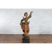 19th Century Balinese Hand painted Sculpture of Young Dancer