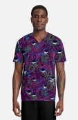 Men's Comic Hero Print Scrub Top