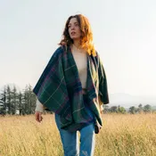 100% Lambswool Sue Cape - Green, Navy & Purple