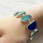 Cobalt Green Shades of Genuine Sea Glass & Sterling Silver Bracelet