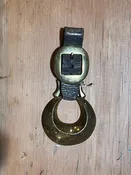 Antique British Crescent Moon Horse Brass Medallion on Original Leather Strap