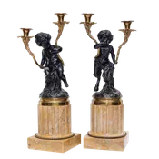 Antique French Bronze and Marble Candelabra- Pair
