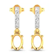 0.14 Carat Genuine White Diamond 14K Yellow Gold Semi Mount Earrings - holds 7x5mm Oval Gemstones