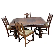 American Traditional Tudor Revival Dining Table with Four Chairs