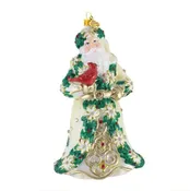 2026 NEW Jay Strongwater White and Gold Floral Santa Holiday Glass Ornament SDH20152-219