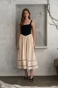 Basque Waist Combo Midi Dress