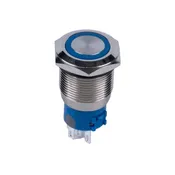 19mm Stainless Steel Push Button Switch - On/Off with Blue LED Ring