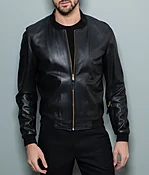 Black Leather Bomber Jacket
