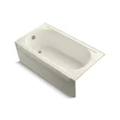 Kohler® 723-G96-96 Memoirs® Bathtub With Integral Apron and Biscuit Airjet, BubbleMassage™, Rectangular Shape, 60 in L x 34 in W, Left Drain, Enamel Coated/Biscuit