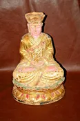Antique 18" Tall Chinese Hand Painted Gilt & Carved Wooden Buddha Idol Statue