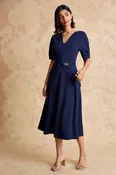Belted V-Neck Midi Dress