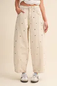 Cream Studded Barrel Denim Jeans
