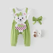 2pc 3D Bear Embroidery Jumpsuit Set